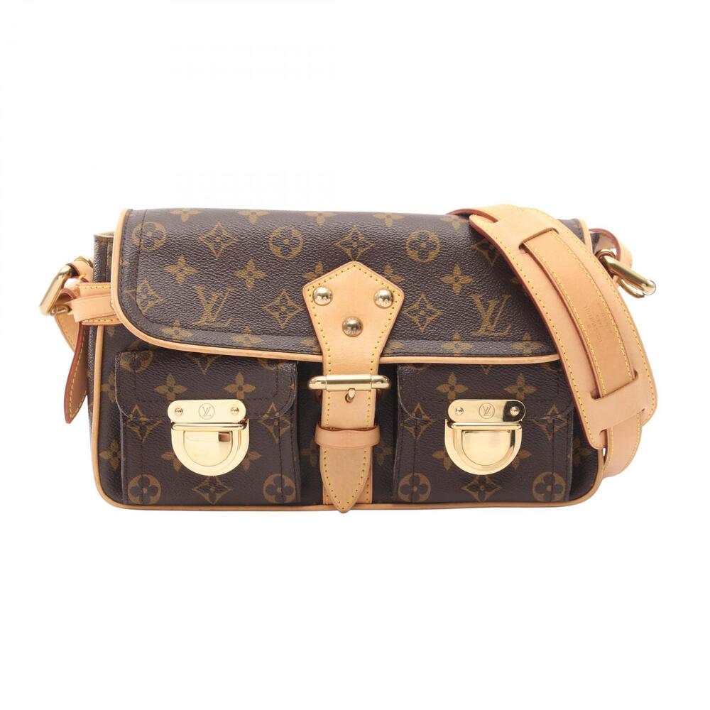 Louis Vuitton Hudson Shoulder Bag Long Strap Canvas Leather Monogram Brown